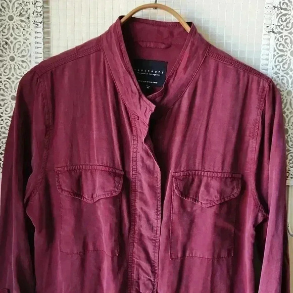 SANCTUARY anthro Roy Frayed Utility Jacket Wine Maroon sz M - Picture 5 of 16
